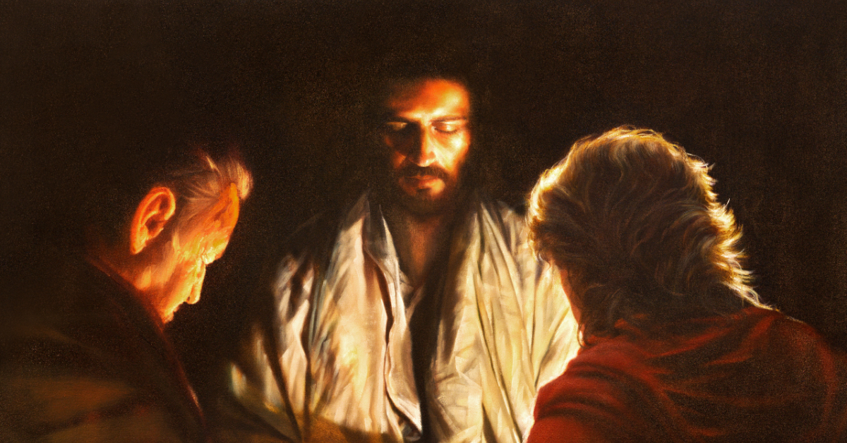 LONDON, GREAT BRITAIN - SEPTEMBER 18, 2017: The painting of the scene Jesus and the Disciples of Emausy in the church of Immaculate Conception, Farm Street from 20 cent.