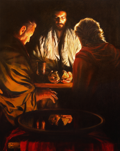 The painting of the scene Jesus and the Disciples of Emausy in the church of Immaculate Conception, Farm Street