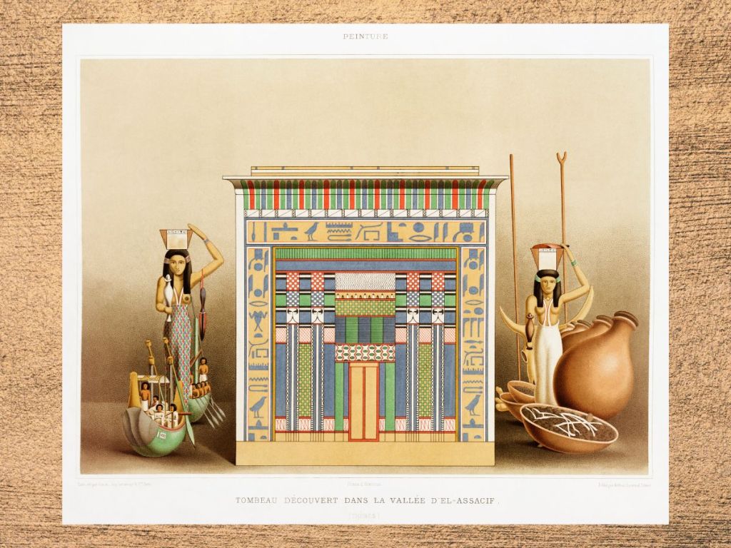Discovered tomb in Valley of El-Assacif from Histoire de l'art égyptien (1878) by Émile Prisse d'Avennes