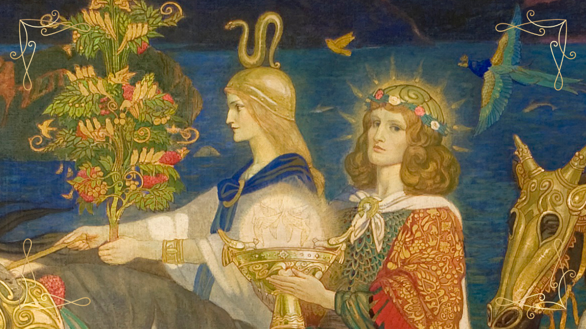 Oil painting of fae or elve beings riding on horses